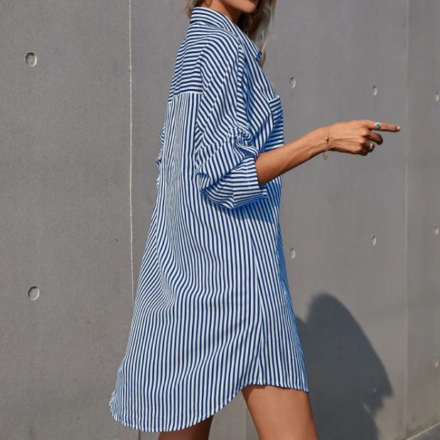 Damen Hemdblusenkleid im lässigen Stil mit Streifenmuster R&B