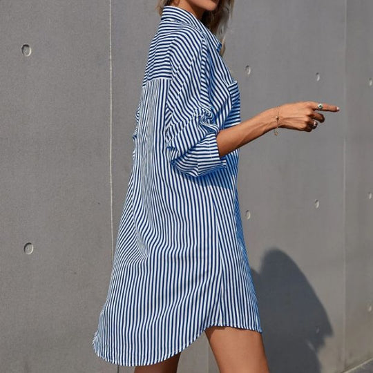 Damen Hemdblusenkleid im lässigen Stil mit Streifenmuster R&B