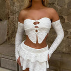 Damen Cropped Oberteil mit einzigartigem Knotendesign und raffinierten Ärmeln R&B