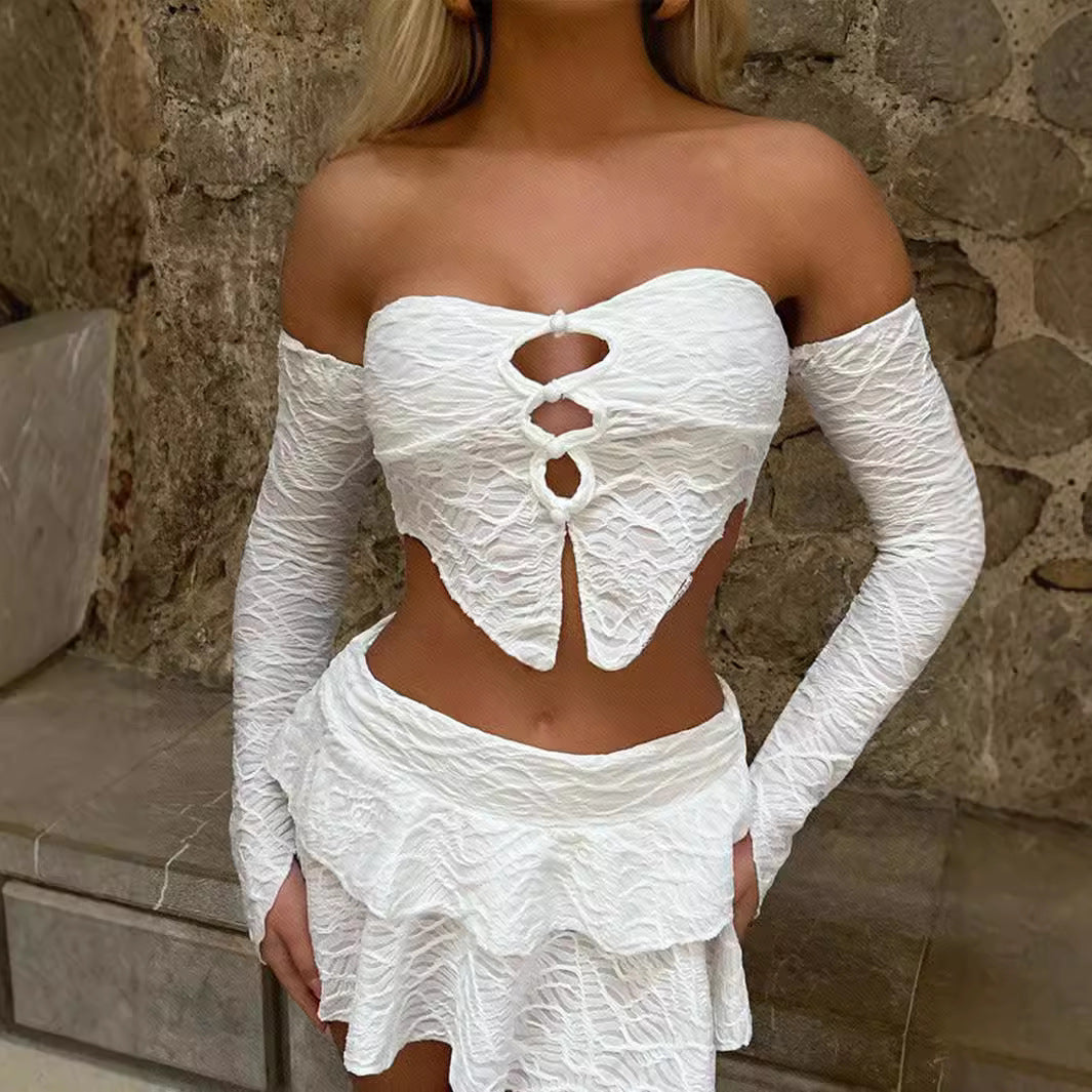 Damen Cropped Oberteil mit einzigartigem Knotendesign und raffinierten Ärmeln R&B