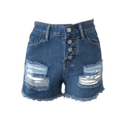 Damen lässige Destroyed Jeansshorts mit Knopfleiste und fransigem Saum R&B