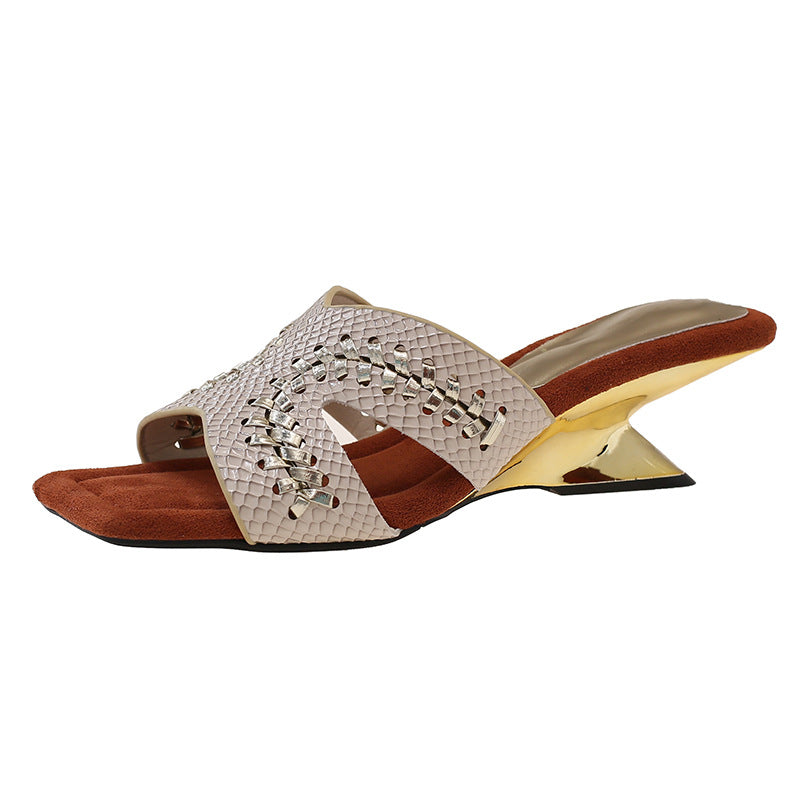 Damen Gleitschuhe mit dekorativen Strass-Elementen und modischem Absatz R&B