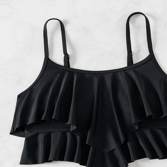Damen Bikini-Set mit elegantem Volant-Oberteil und hochgeschnittenem Unterteil R&B