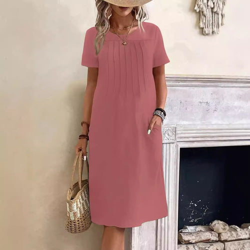 Damen lässiges Midi-Kleid mit Falten-Design und praktischen Taschen R&B
