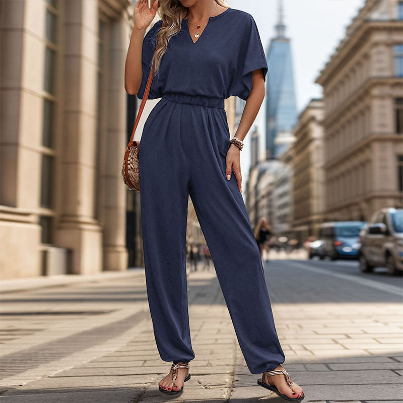Damen lässiger Jumpsuit mit eleganter Drapierung und Taillierung R&B