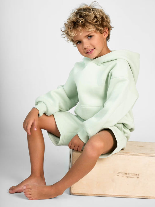 Damen Kapuzensweatshirt und Shorts-Set aus weichem Fleece mit praktischen Taschen R&B