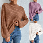 Damen Strickpullover mit hohem Kragen und modernem Kabelstrickdesign R&B