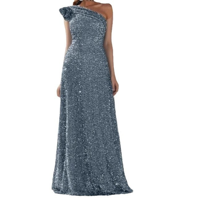 Damen Glamouröses Maxikleid mit schulterfreiem Design und funkelnden Pailletten R&B