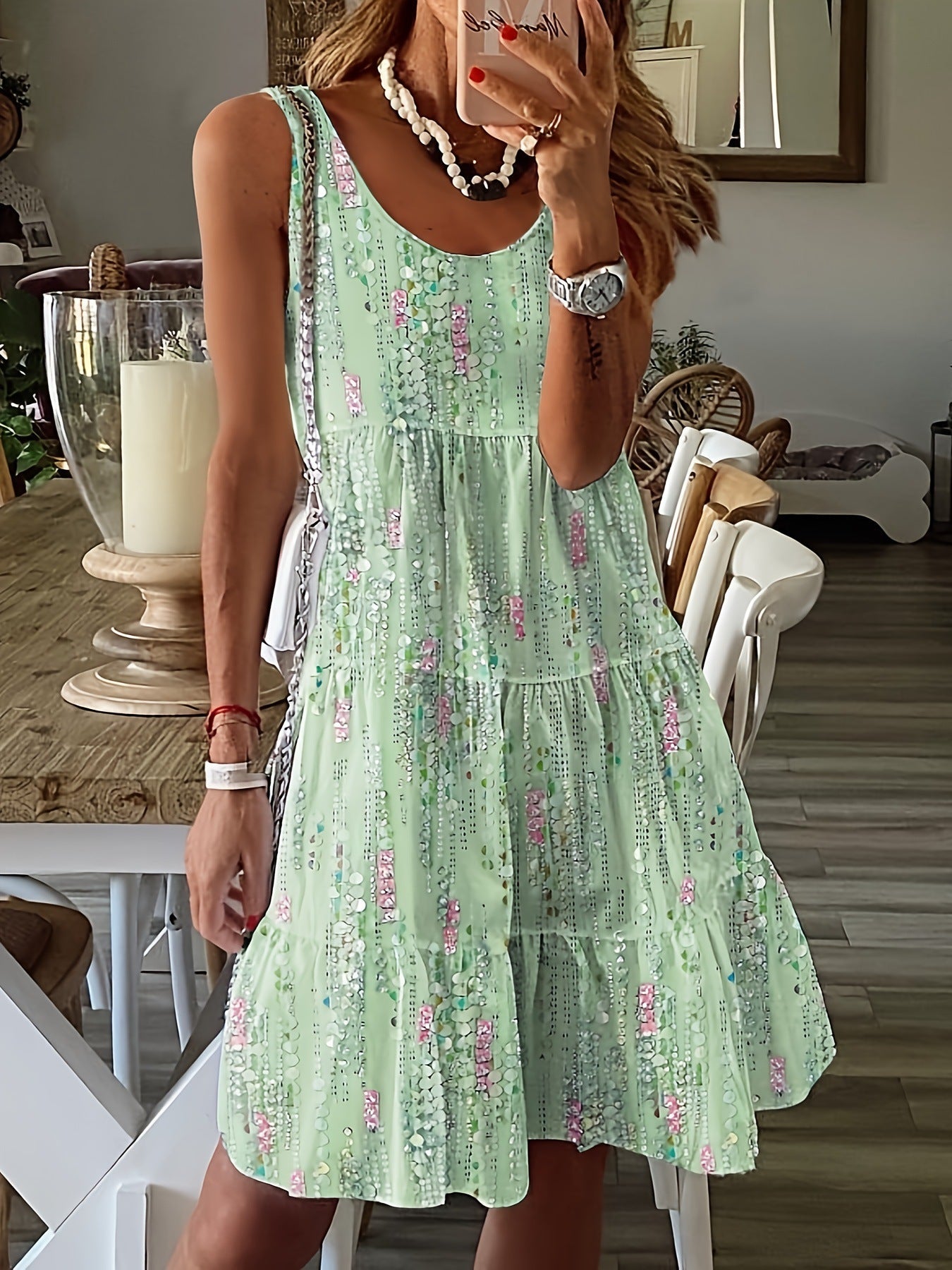 R&B | Bedrucktes lockeres Kleid mit Rundhalsausschnitt
