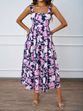 Damen Maxikleid mit verspieltem Rüschendesign und gemustertem Oberteil R&B