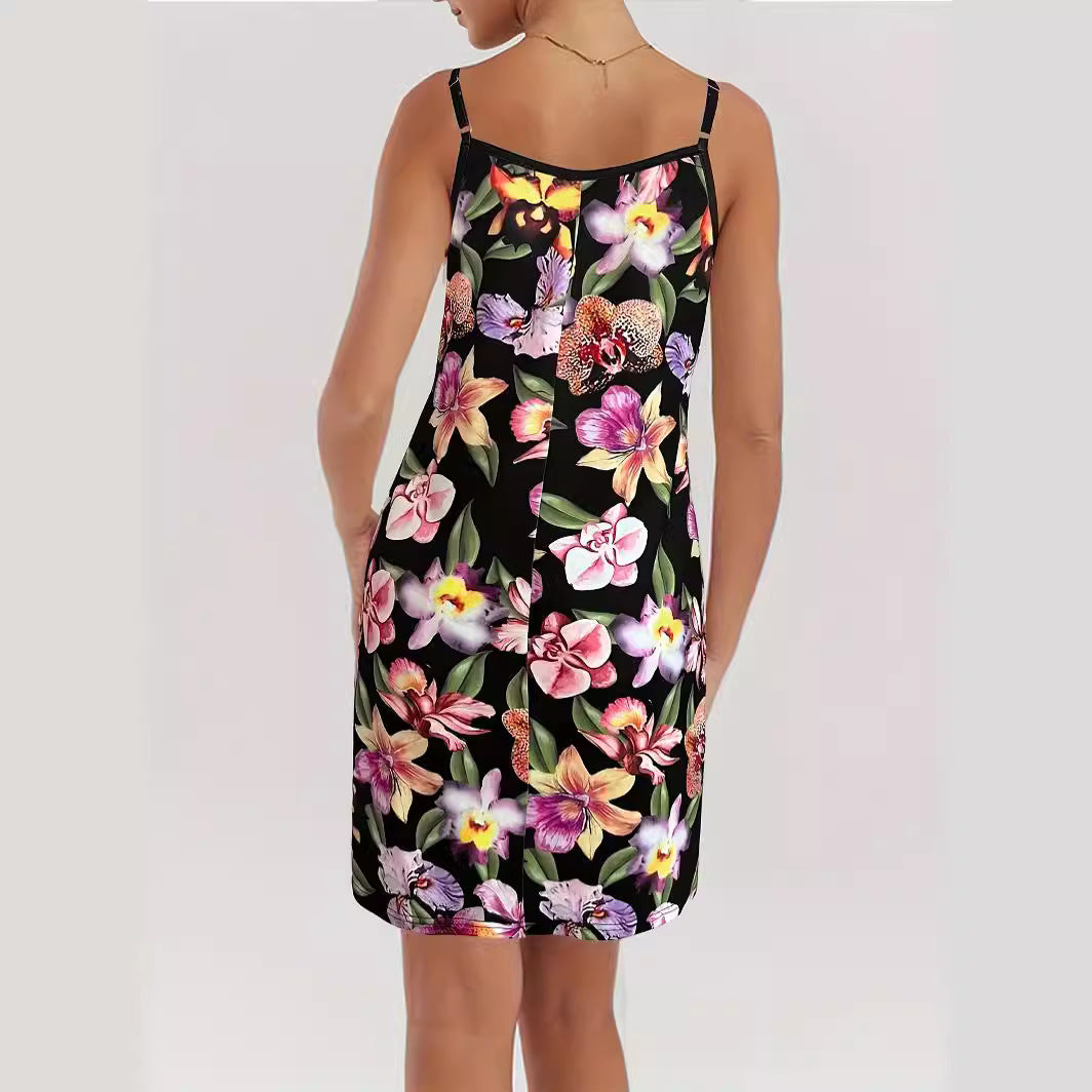 Damen Spaghettiträger Kleid mit elegantem floralem Design R&B