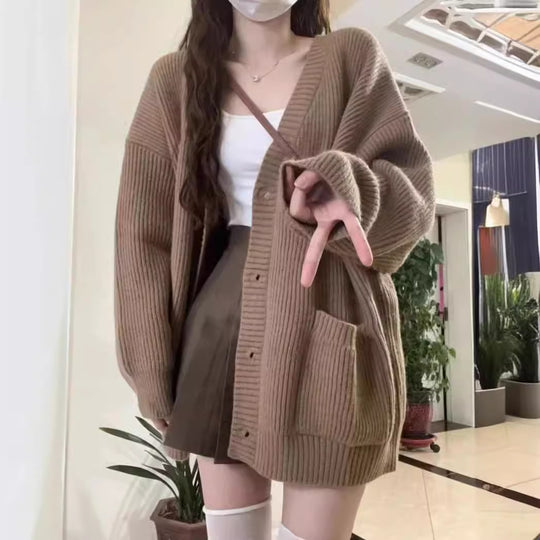 Damen Grobstrickcardigan mit großen Taschen und lässigem Schnitt R&B