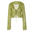 Damen Transparente Bluse mit Rüschen und Bindedetail R&B