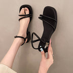 Damen elegante Sandalen mit verziertem Riemendesign und komfortablem Blockabsatz EB