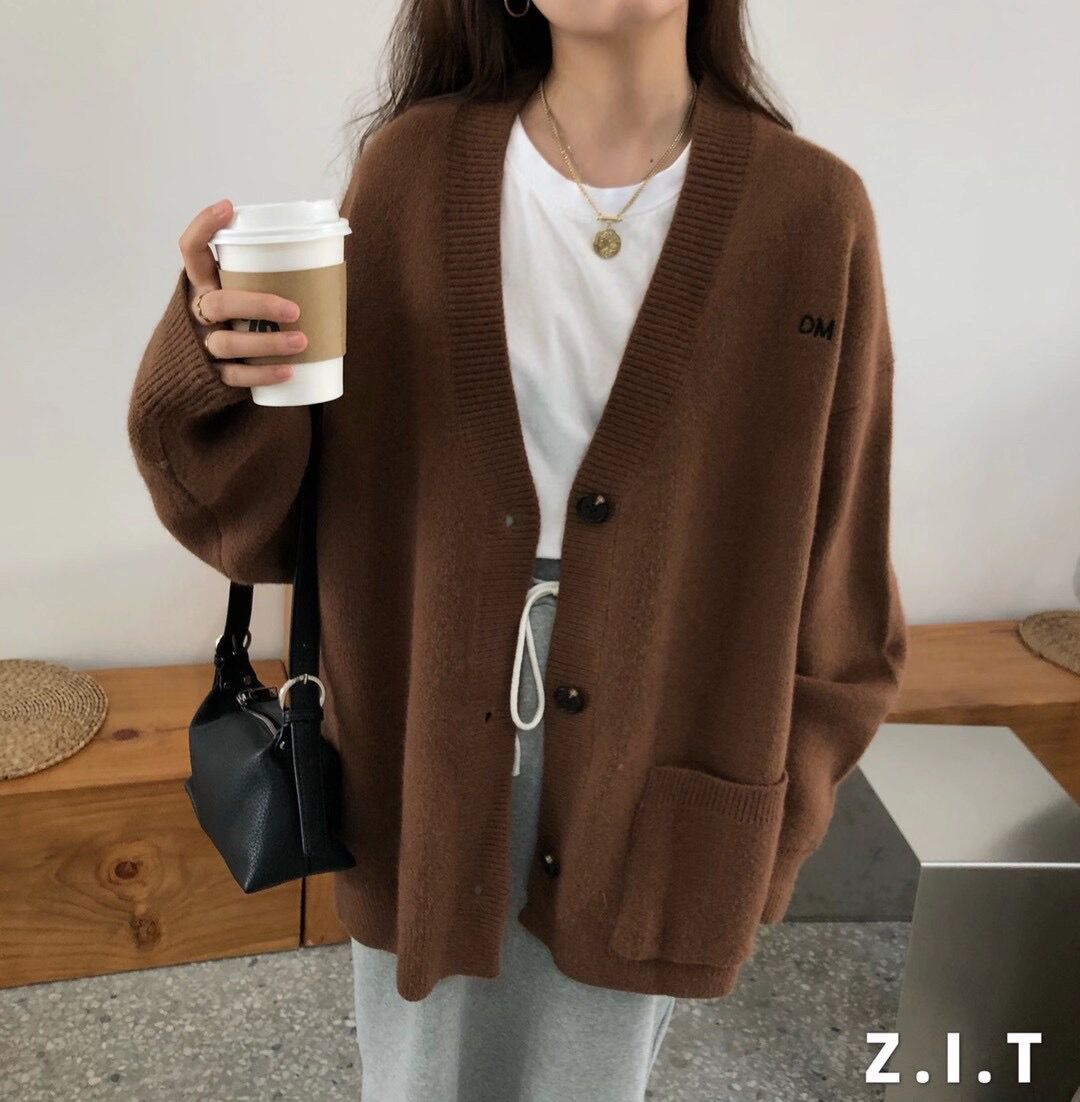 Damen Grob gestrickter Cardigan mit lässigem Schnitt und großen Taschen R&B