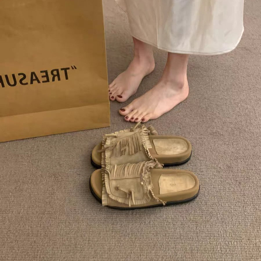 Damen Bequeme Slipper mit fransigem Design und weichem Fußbett R&B