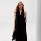 Damen Elegantes Maxikleid mit tiefem V-Ausschnitt und fließendem Stoff R&B