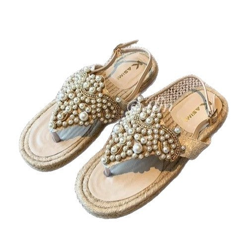 Damen elegante Flip-Flops mit dekorativen Perlenapplikationen R&B