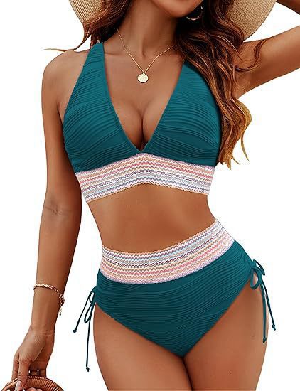 Damen Bikiniset mit hohem Bund und verstellbaren Rüschen R&B