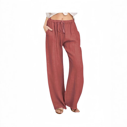 Damen Weite Leinenhose mit elastischem Bund und praktischen Eingrifftaschen R&B