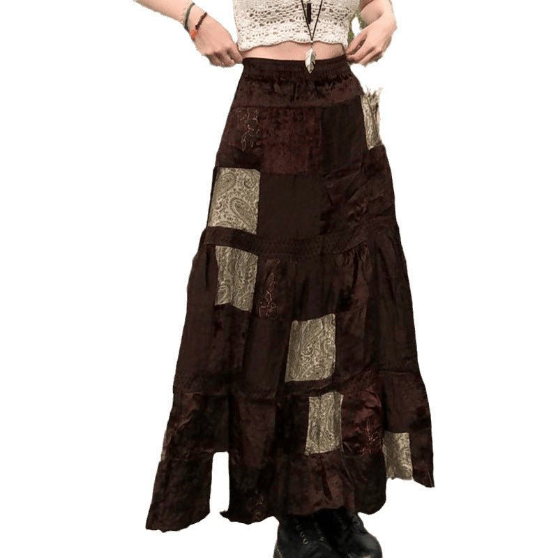 Damen Maxirock mit floralen Patchwork-Mustern und voluminösem Saum R&B