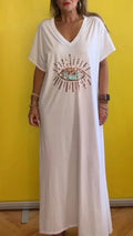 Damen strandliches Maxikleid mit funkelndem Augendesign R&B