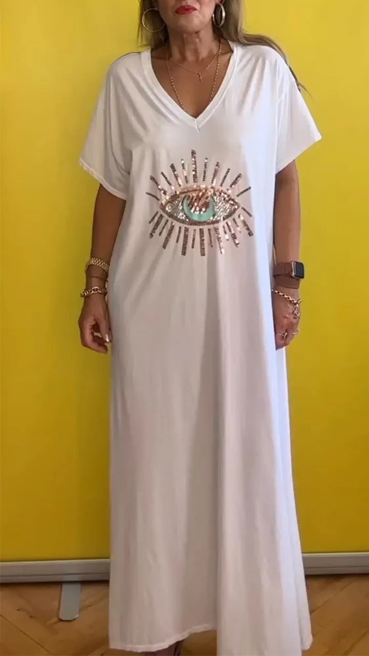 Damen strandliches Maxikleid mit funkelndem Augendesign R&B