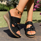 Damen Komfortable Wedge-Sandalen mit floralem Dekor und anatomischem Fußbett R&B