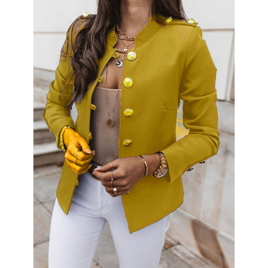 Damen modischer Blazer mit goldenen Knöpfen und schmalem Schnitt R&B