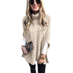 Damen nan kastiger Strickponcho mit hohem Rollkragen, Zopfstruktur und seitlichen Schlitzen R&B