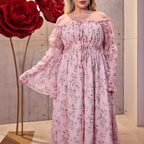 Damen Maxikleid mit schulterfreiem Design und floralen Akzenten R&B