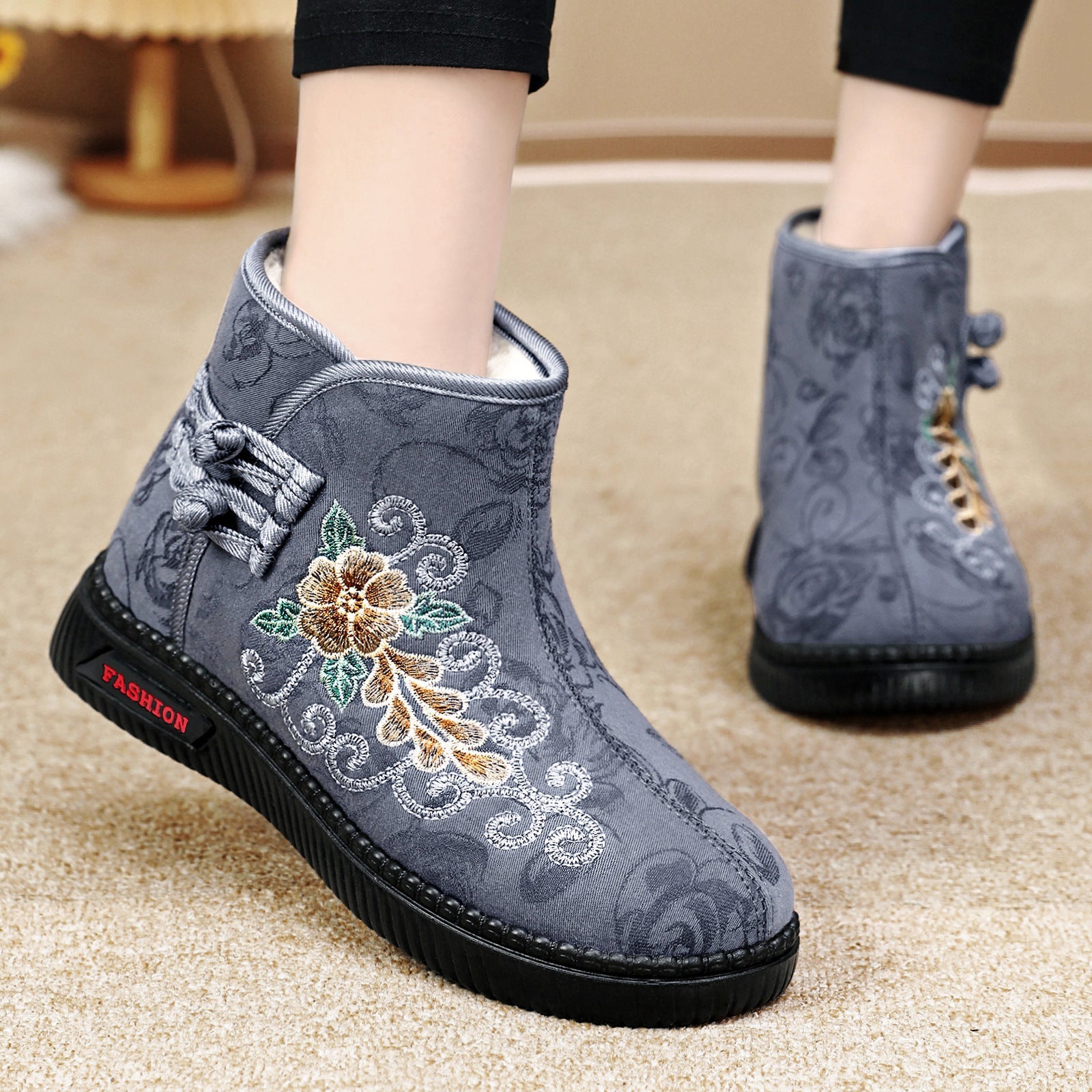 Damen Elegante und bequeme Winterstiefel mit floraler Stickerei R&B