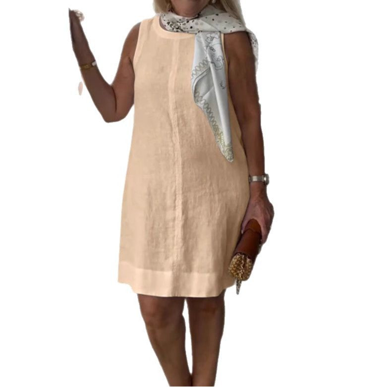 Damen Sommerkleid aus leichtem Leinenstoff mit modischem Halstuch R&B