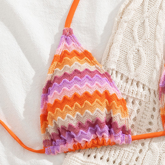Damen Triangel-Bikini mit romantischem Wellenmuster R&B