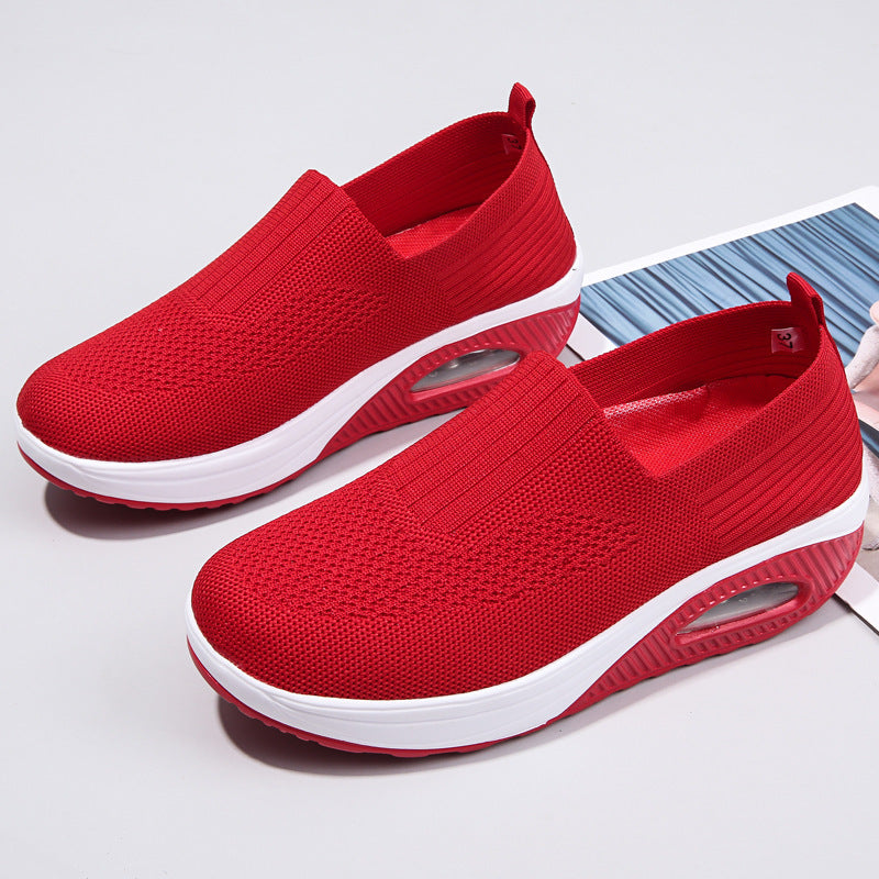 Damen nan elastische Strick-Slipper mit ergonomischer Keilsohle und sichtbarer Luftpolsterkapsel R&B
