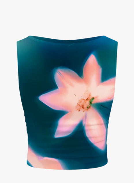 Damen ärmelloses Crop-Top mit floralem Motiv und figurbetontem Schnitt R&B