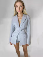 R&B | Blazer Longline Tailored Fit Selbstbinder Taille Revers Taschen