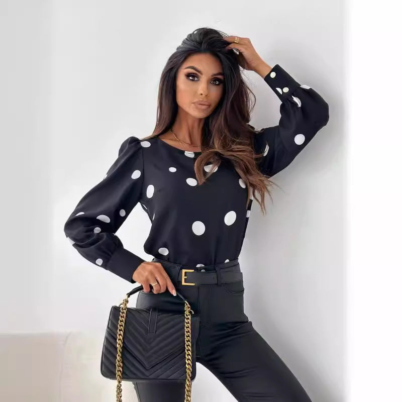 Damen Bluse mit Polka-Dots und elegantem Schnitt R&B