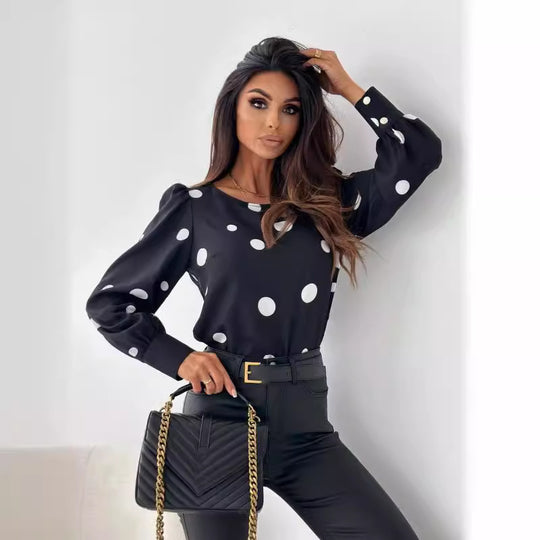 Damen Bluse mit Polka-Dots und elegantem Schnitt R&B