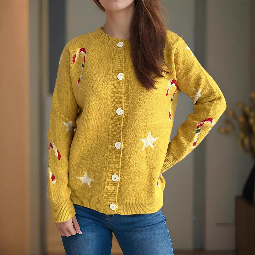 Damen Strickjacke mit festlichem Motiv und dekorativen Knöpfen R&B