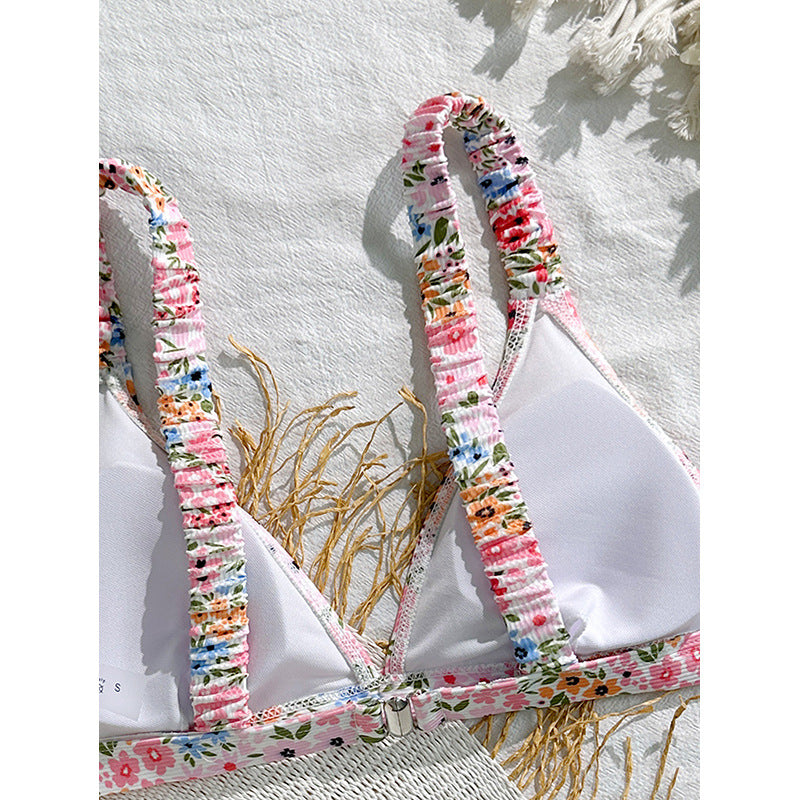 Damen Triangel-Bikinioberteil mit verspieltem Blumenmuster und verstellbaren Trägern R&B