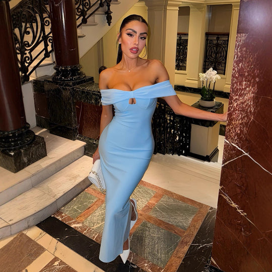 Damen Elegantes Off-Shoulder Kleid mit tiefem V-Ausschnitt und raffinierten Cut-Out-Details R&B