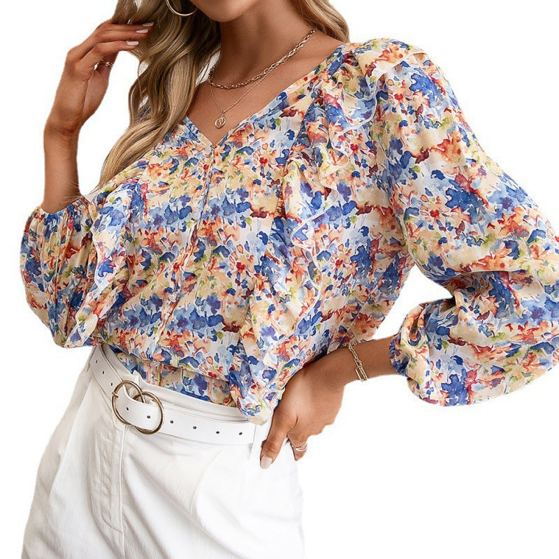 Damen Bluse mit Rüschen und floralem Muster R&B