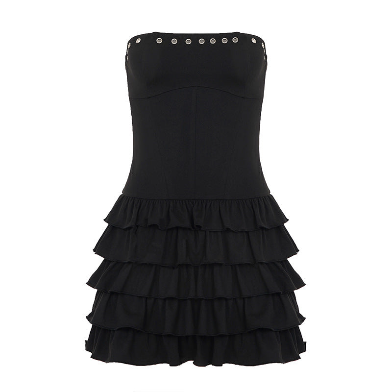 Damen Rüschensommerkleid mit dekorativen Druckknöpfen R&B
