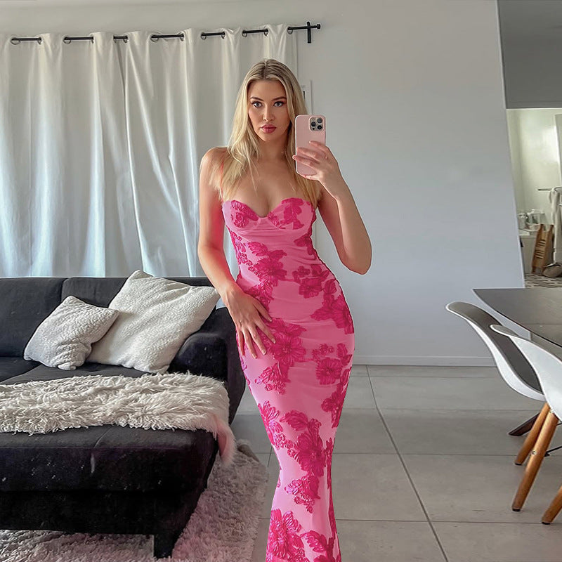 Damen Elegantes Longdress mit floralem Spitze-Design R&B