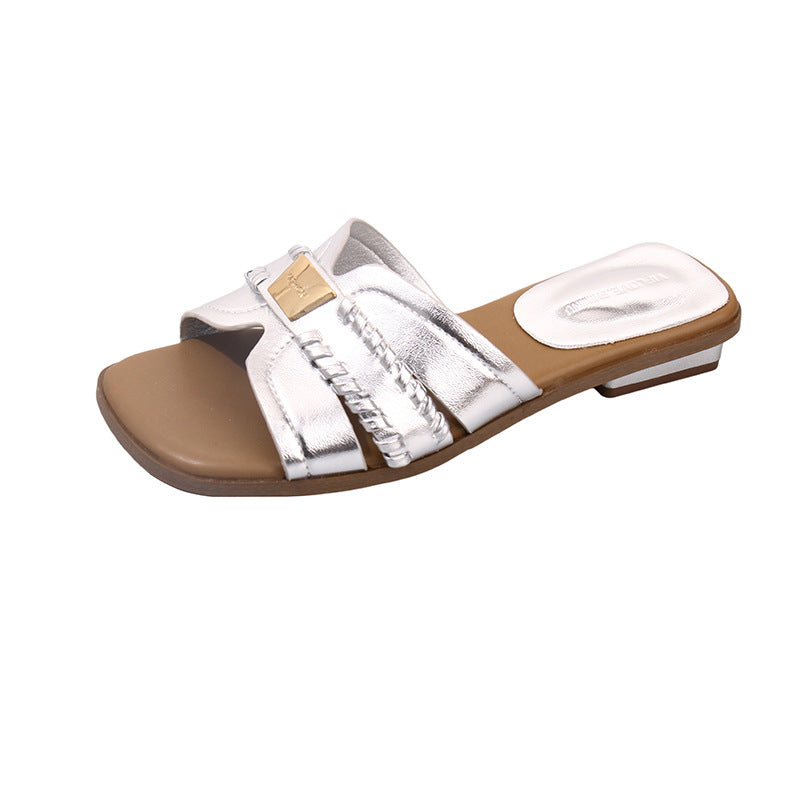 Damen elegante und moderne Slide-Sandalen mit verziertem Riemen und komfortabler Innensohle EB
