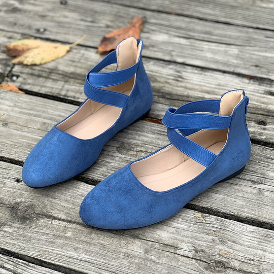 Damen Ballerina mit elastischen Riemen und komfortablem Fußbett R&B