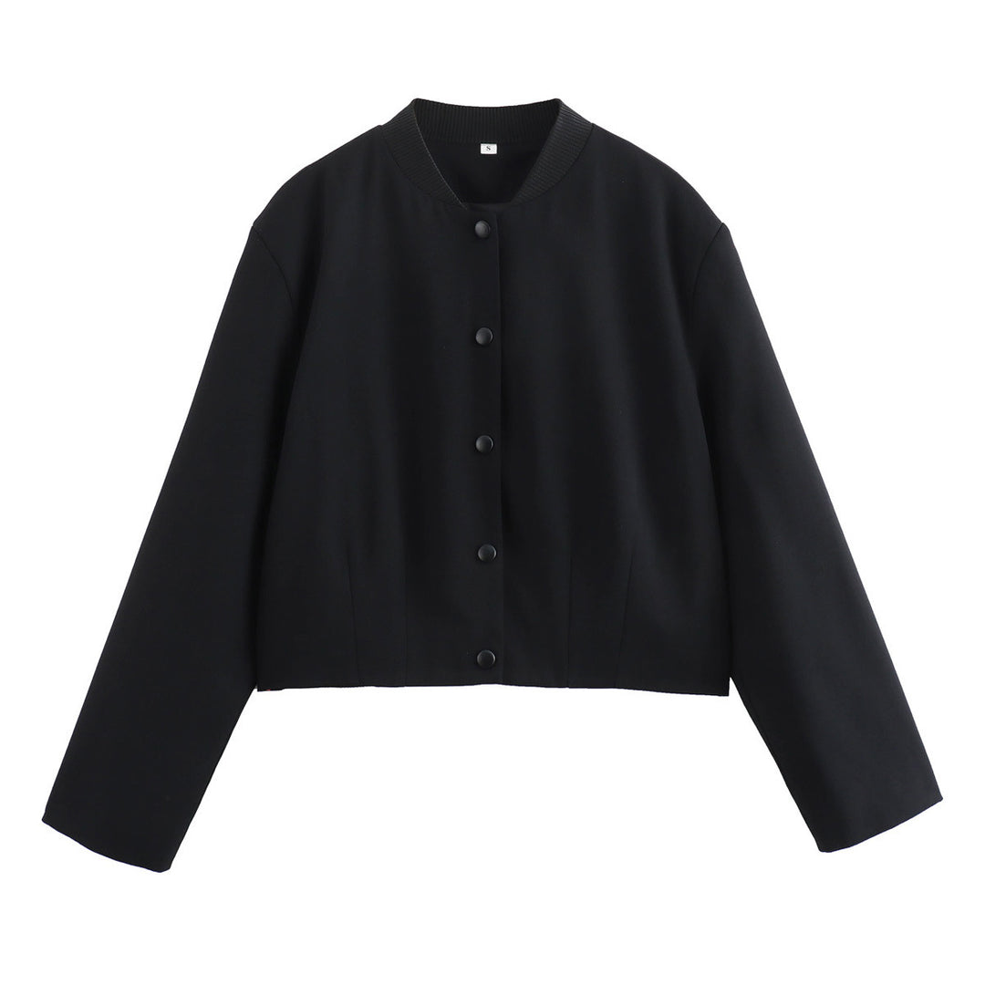 Damen modische Cropped-Jacke mit Knopfverschluss und elastischem Ausschnitt R&B