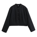 Damen modische Cropped-Jacke mit Knopfverschluss und elastischem Ausschnitt