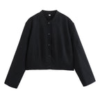 Damen modische Cropped-Jacke mit Knopfverschluss und elastischem Ausschnitt